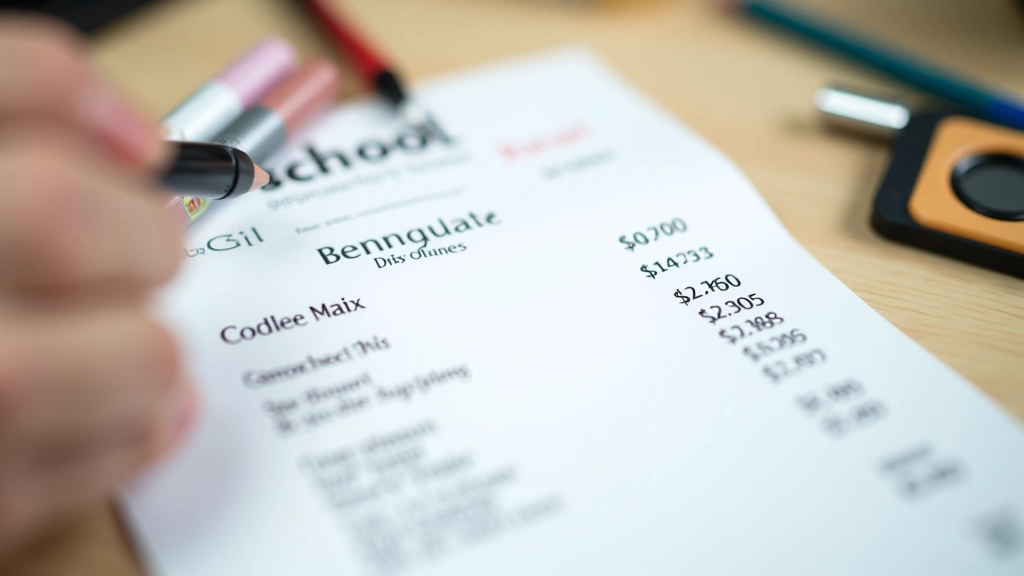 Receipt showing itemized school supply purchases with various prices and store promotions highlighted